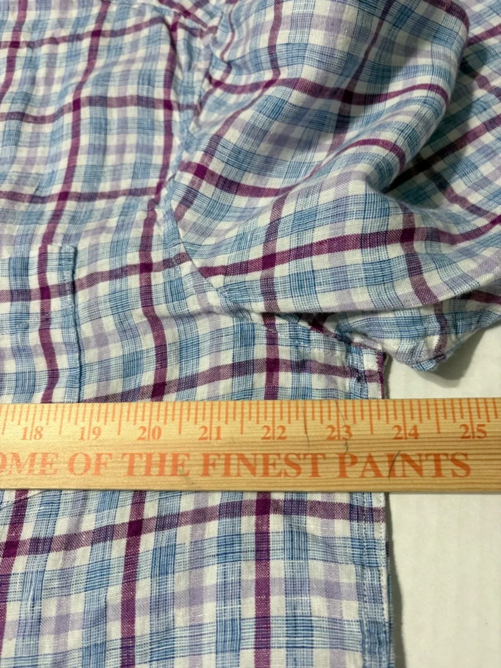 Men’s Banana Republic Linen Purple Blue Plaid Button-Down Shirt Camden Fit L